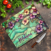 Elegant Stained glass purple flowers turquoise