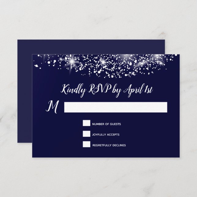 Elegant Stars Navy Blue RSVP Karte (Vorne/Hinten)