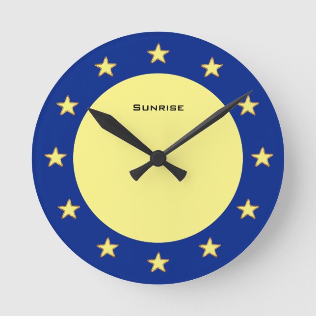 Elegant Stars on Blue and Yellow Runde Wanduhr (Vorderseite)