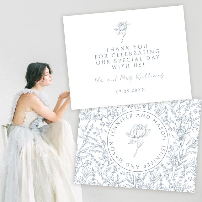 Elegant staubblaue französische Hochzeit Dankeschö Dankeskarte (Von Creator hochgeladen)