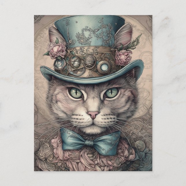 Elegant Steampunk Cat Postkarte (Vorderseite)