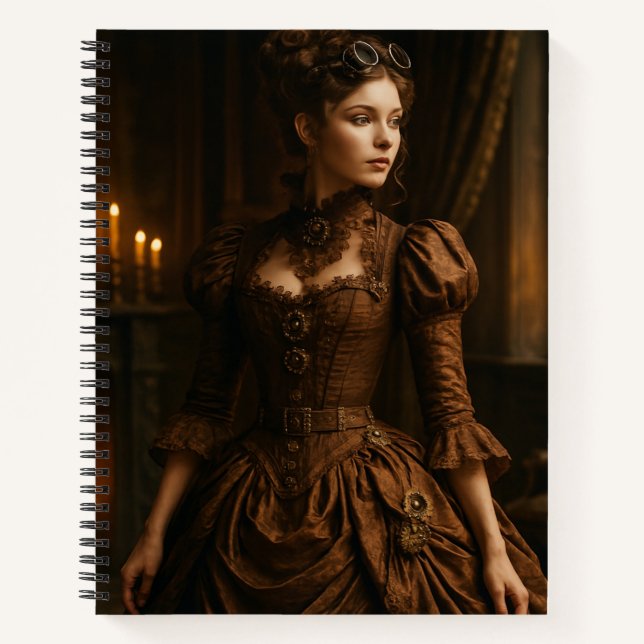 Elegant Steampunk Victorian Lady in Brown  Notizbuch (Vorderseite)