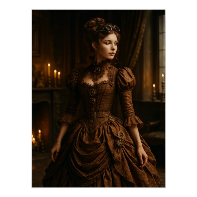 Elegant Steampunk Victorian Lady in Brown  Poster (Vorderseite)