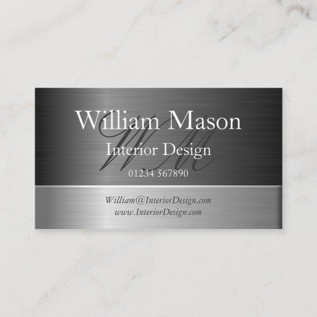 Elegant Steel Effect Monogram Business Card Visitenkarte (Vorderseite)
