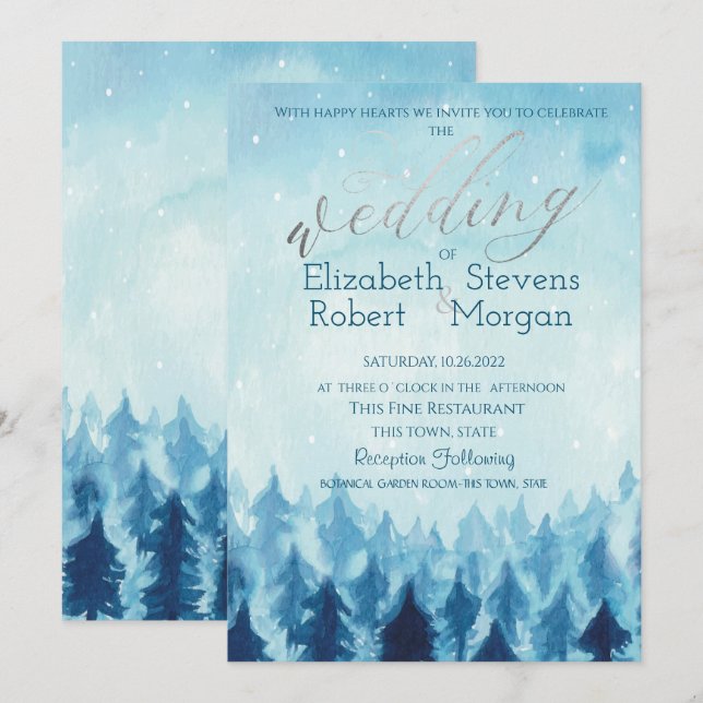 Elegant Stilvoll Blauwald Pine Trees Wedding Einladung (Vorne/Hinten)