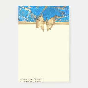 Elegant Stilvoll, Bow, Blue Gold Marmor Textur Post-it Klebezettel