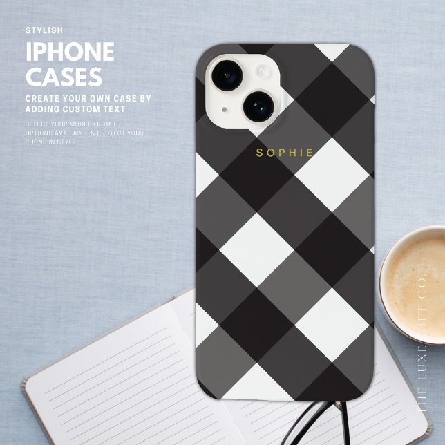 Elegant Stilvoll Classic Black Gingham und Gold Case-Mate iPhone Hülle (Von Creator hochgeladen)