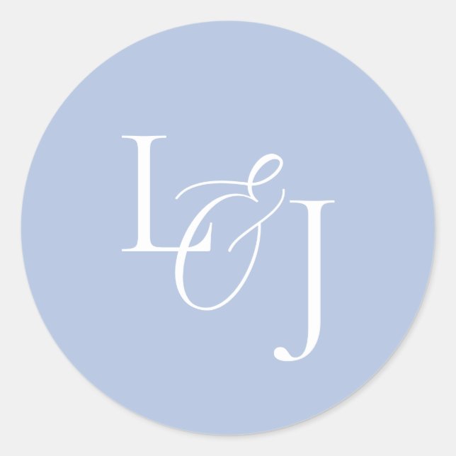 Elegant & stilvoll Dusty Blue Monogram Wedding Runder Aufkleber (Vorderseite)