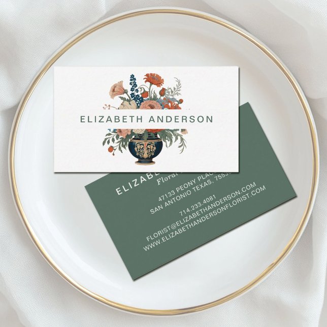 Elegant Stilvoll floral Visitenkarte (An elegant floral vase business card design, great for a florist or interior designer)