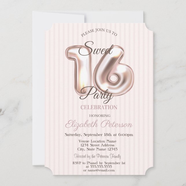 Elegant Stilvoll gestreift Sweet 16 Einladung (Vorderseite)
