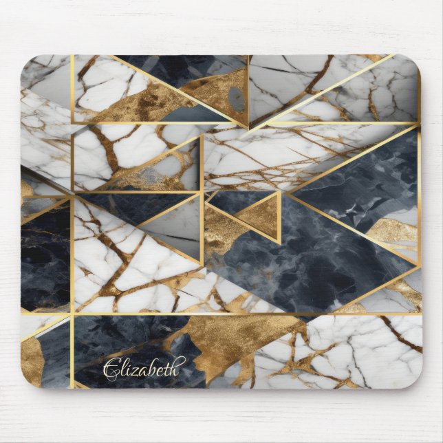 Elegant Stilvoll Gold Black Marble Geometric Mousepad (Vorne)