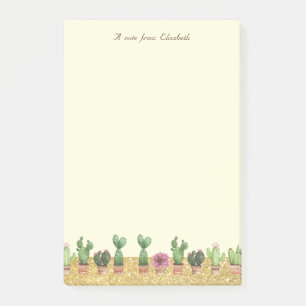 Elegant stilvoll, Gold Glitter, Blumen Kaktus Post-it Klebezettel