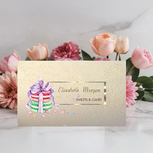 Elegant,Stilvoll,Golder Rahmen,Konfetti,Macarons Visitenkarte