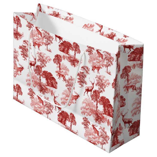 Elegant Stilvoll Landtoile Deer Fox in Woodland Große Geschenktüte (Vorderseite Schrägansicht)