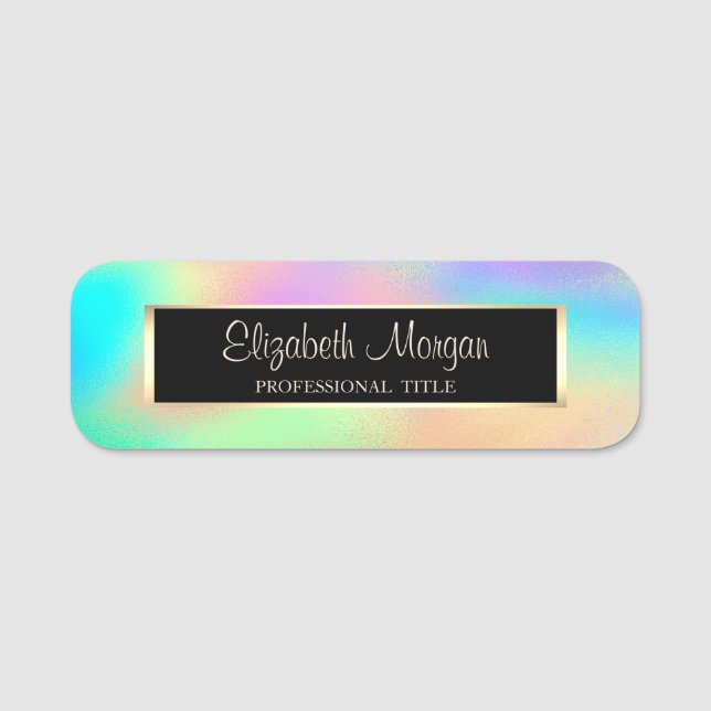 Elegant Stilvoll modern, Rahmen, Rainbow Holograph Namensschild (Vorderseite)