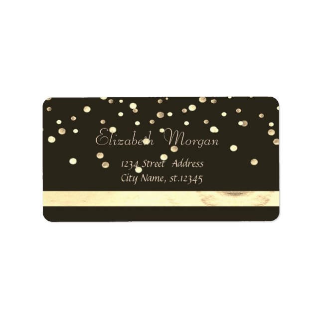 Elegant stilvoll,schwarz,Fux Gold Foil Confetti Adressaufkleber (Vorne)