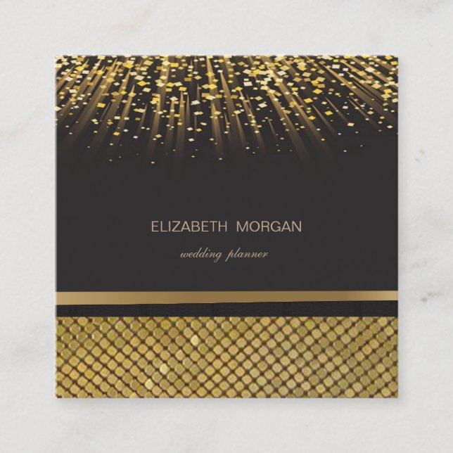 Elegant stilvoll schwarz , Gold Sequins, Foil Conf Quadratische Visitenkarte (Vorderseite)