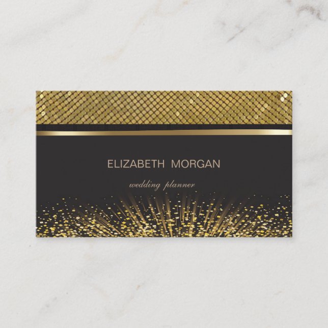 Elegant stilvoll schwarz , Gold Sequins, Foil Conf Visitenkarte (Vorderseite)