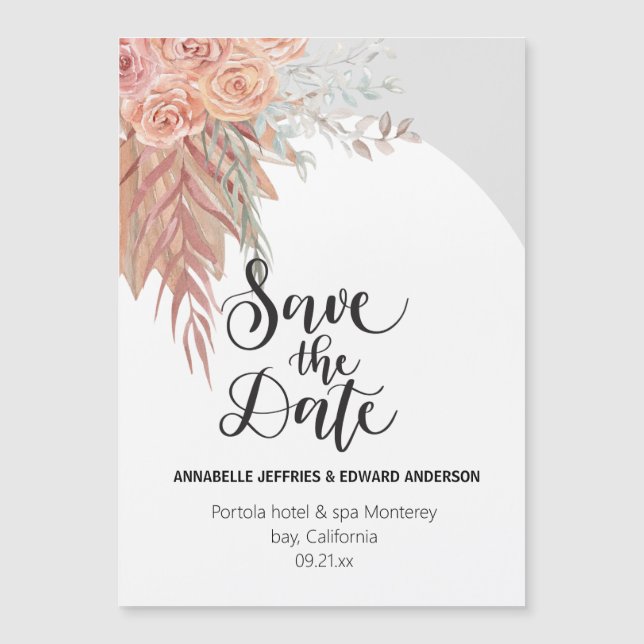 Elegant Stilvolle böhmische Terrakotta-Pampasgras Magneteinladung (Vorderseite)