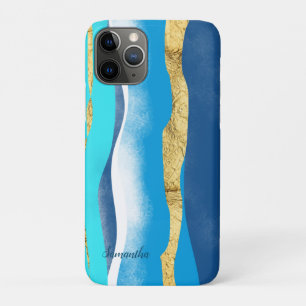 Elegant Stilvolle Ocean Waves Blue Gold Wasserfarb Case-Mate iPhone Hülle