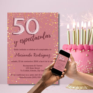 Elegant Stilvolle Rose Gold 50. Geburtstag Spanisc Einladung