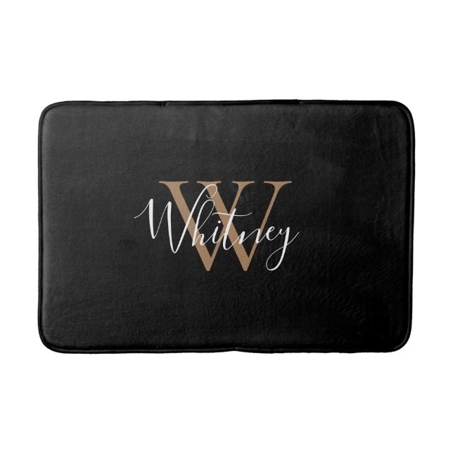 Elegant Stilvoller Skriptname Gold Black Monogram Badematte (Vorderseite)
