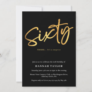 Elegant Stilvolles Black Gold 60. Geburtstag Einladung