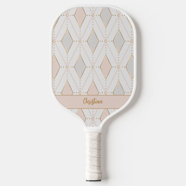 Elegant Stilvolles Muster Chic Monogram Girly Pink Pickleball Schläger (Vorderseite)