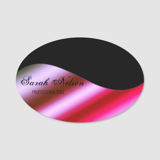 Elegant Stilvolles Rosa Schwarz Namensschild (Vorderseite)