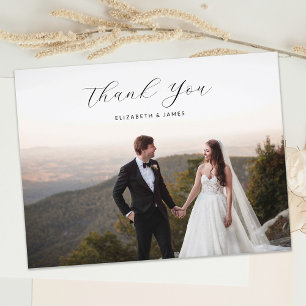 Elegant stilvolles Script Foto Wedding Vielen Dank Postkarte