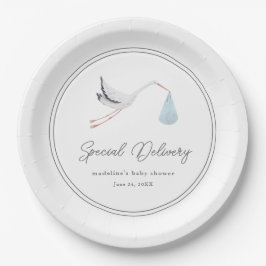 Elegant Stork Baby Shower Pappteller