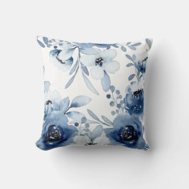 Elegant Stormy Blue Floral Watercolor Kissen