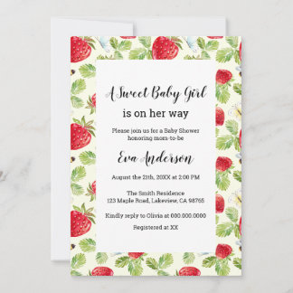 Elegant Strawberry Baby Shower Einladung