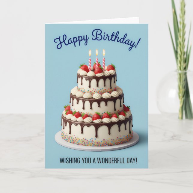 Elegant Strawberry Drip Cake – Happy Birthday Card Karte (Vorderseite)