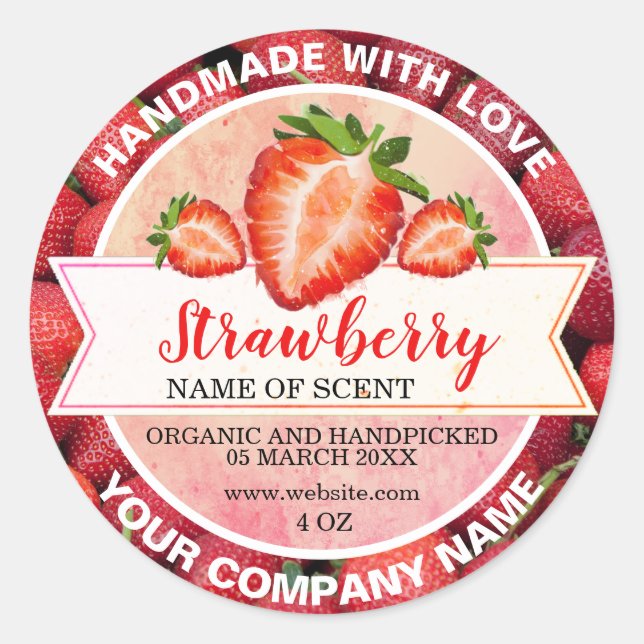 Elegant Strawberry Jam Runder Aufkleber (Vorderseite)