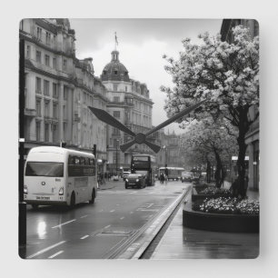 Elegant Street View Quadratische Wanduhr