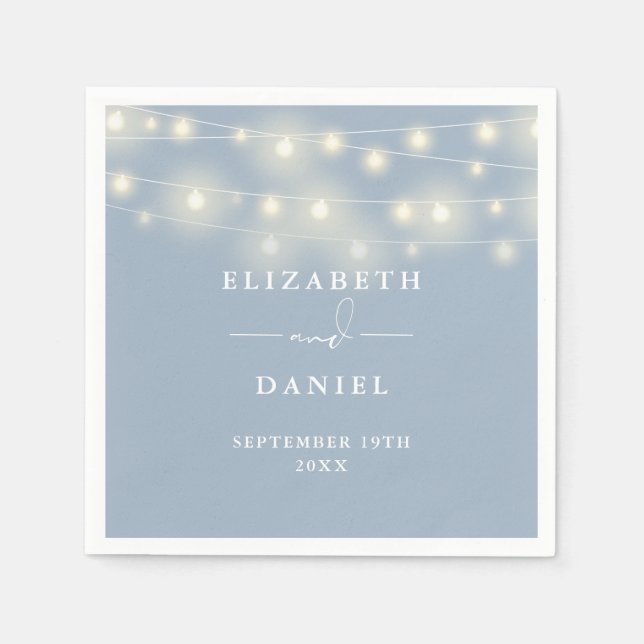 Elegant String Lights Dusty Blue Wedding Serviette (Vorderseite)