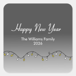 Elegant String Lights Happy New Year's 2026 Quadratischer Aufkleber