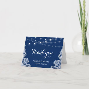 Elegant String Lights Lace Navy Blue Vielen Dank Dankeskarte