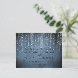Elegant String Lights Navy Blue Save the Date STD Ankündigungspostkarte