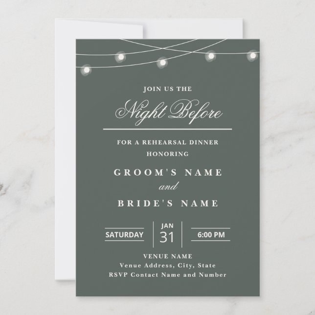 Elegant String Lights Rehearsal Dinner Invitation  Einladung (Vorderseite)