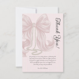 Elegant Striped Bow Ivory Pink Baby Shower Dankeskarte