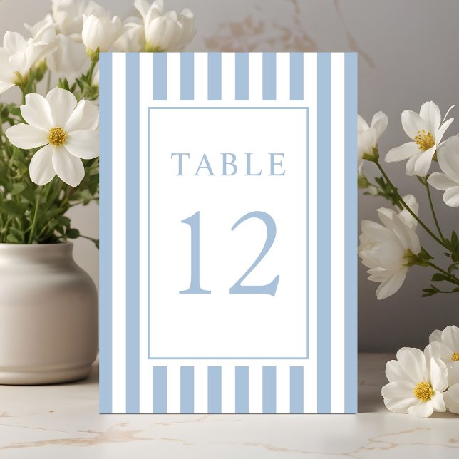  Elegant Striped Powder Blue Wedding Tischnummer (Elegant Striped Powder Blue Wedding Table Number)