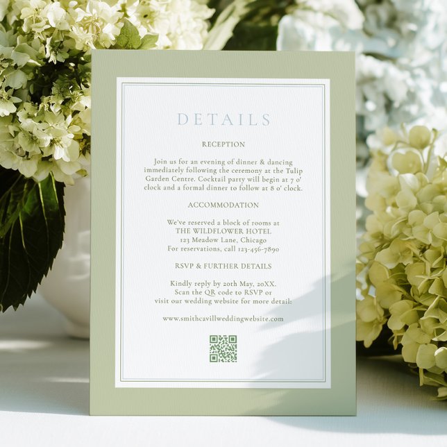Elegant Stripes Sage Wedding Details Card Begleitkarte (Von Creator hochgeladen)