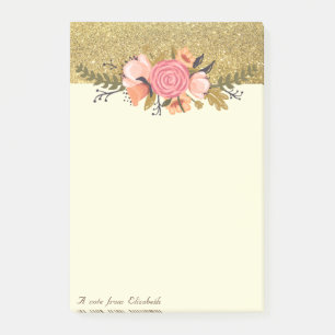 Elegant Stylisch, Gold Glitter, Blumen Post-it Klebezettel