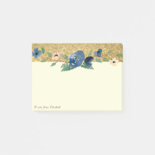 Elegant Stylisch, Gold Glitter, Floral Post-it Klebezettel