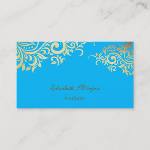Elegant Stylisch Professionell Gold Blumen Blau Visitenkarte