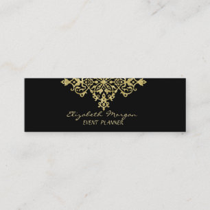 Elegant Stylisch Vintage, Schwarz, Gold Spitze Mini Visitenkarte