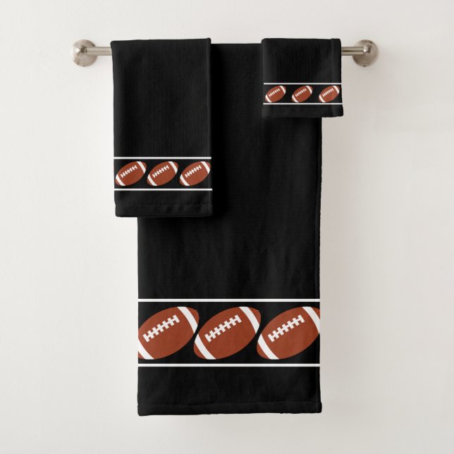 Elegant, Stylish American Football Icons on Black Badhandtuch Set (Insitu)