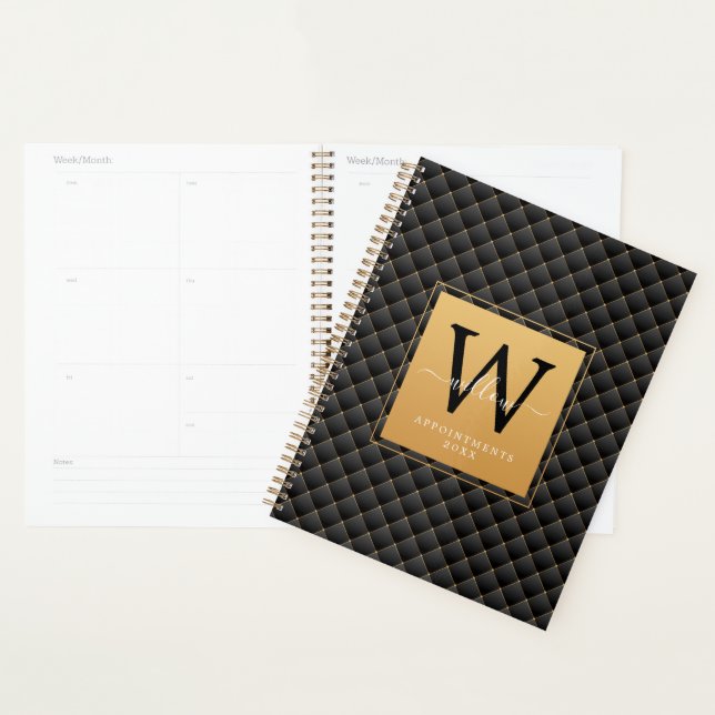 Elegant Stylish Black Gold Monogram Initial 2023 Planer (Anzeige)